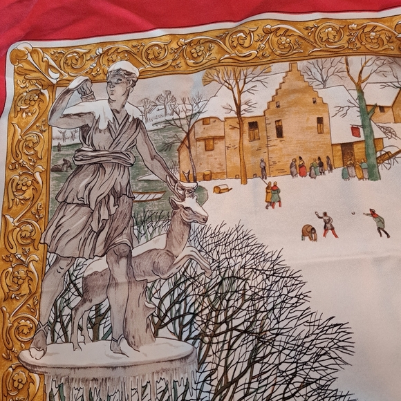 Hermes Red and Gold Equestrian Scarf - Picture 4 of 14